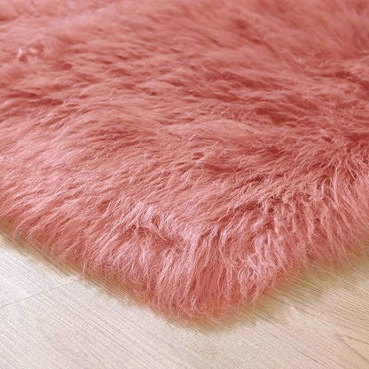 Goolela Pink Fluffy Rug 4x6 Fuzzy Faux Fur Shag Sheepskin Shaggy Rug for Bedroom Living Room Washable Rectangle