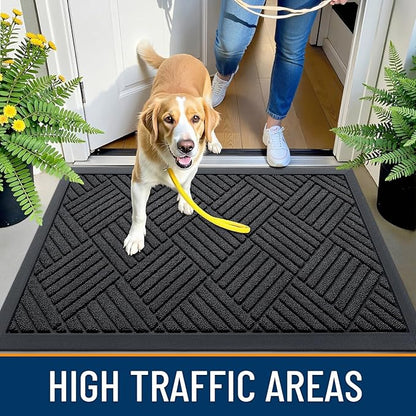 OLANLY Front Door Mat Outside Entrance 47x17, Absorbent, Heavy Duty Sturdy Natural Rubber Doormat Indoor Outdoor, Stain and Fade Resistant, Non-Slip Low Profile Floor Mat for Entryway, Black Diamond
