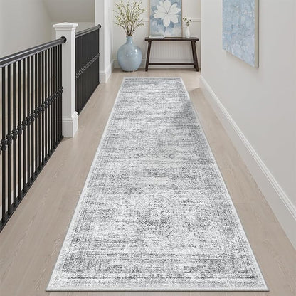 Runner Rug 2x7 Washable Non-Slip Hallway Runner Rugs for Kitchen Bathroom Laundry Room Grey Vintage Floor Carpet Runners for Hallways Entryway