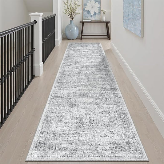 Runner Rug 2x7 Washable Non-Slip Hallway Runner Rugs for Kitchen Bathroom Laundry Room Grey Vintage Floor Carpet Runners for Hallways Entryway