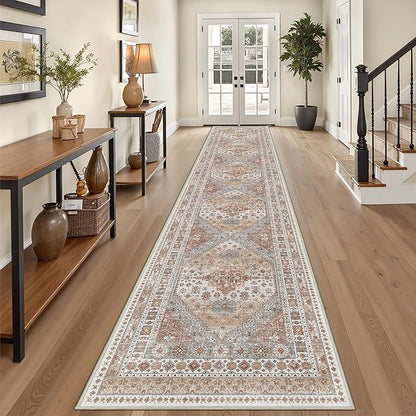 3x14 Runner Rug for Hallway, Non-Slip Long Kitchen Mats for Floor, Vintage Washable Rug for Entryway, Soft Hallway Runner for Dining Room, Bedroom, Living Room(Orange,3'x14')