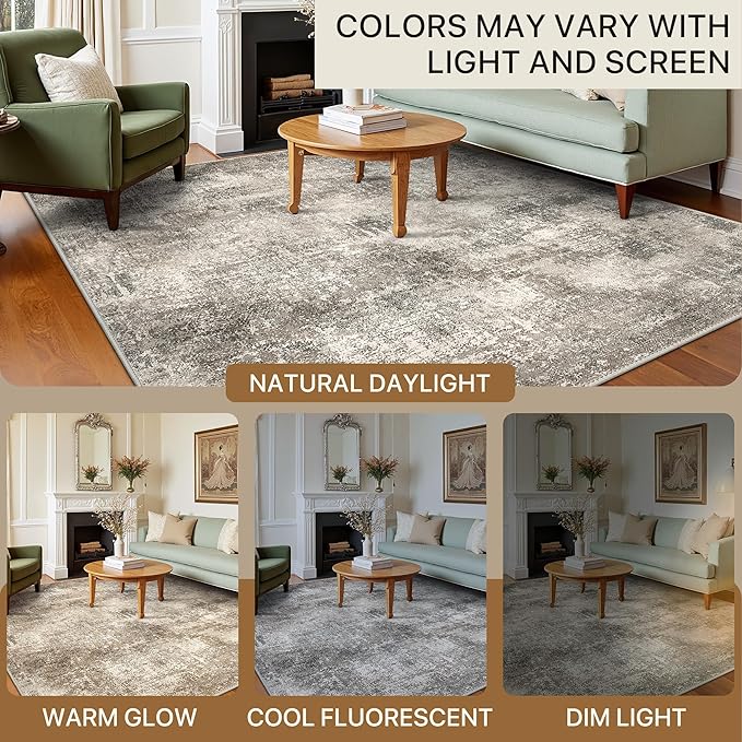 Area Rugs 8x10 for Living Room Bedroom, Modern Abstract Machine Washable Rug, Large Soft Low Pile Floor Carpet with Non Slip Backing for Dining Room, Grey