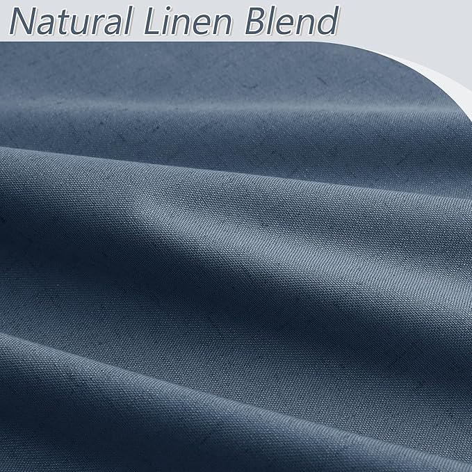 Guken 100% Blackout Curtains 90 Inch Length 2 Panels Set for Living Room Bedroom Back Tab Thermal Insulated Black Out Linen Drapes Room Darkening Window Curtains 90 Inches Long,Denim Blue