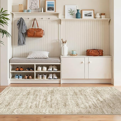Washable Runner Rugs for Bedroom - 2x6 Runner Rug Non Slip, Ultra-Thin Entryway Runner, Soft Abstract Kitchen Runner for Hallway, Laundry, Bathroom, Indoor Door Mat(2'x6', Brown/Ivory)