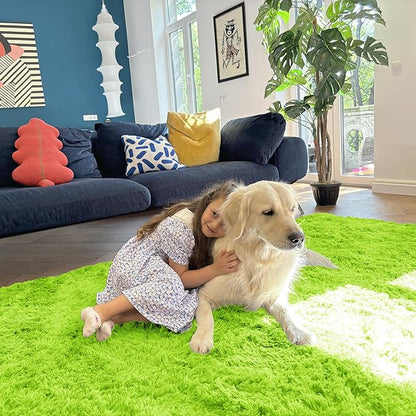 OLANLY 8x10 Machine Washable Large Area Rugs for Living Room, Bedroom, Soft Fluffy Shaggy Bedside Rug, Indoor Floor Carpet for Kids Girls and Boys, Dorms, Nursery, Home Decor Aesthetic, Lime Green