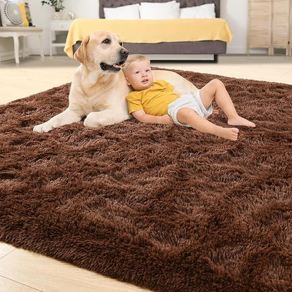 Tepook Super Soft Fluffy Rugs for Bedroom, Shag 5x8 Area Rugs for Living Room, Modern Shaggy Rug Fuzzy Carpets for Kids, Plush Indoor Nursery Home Decor Rug with Non-Slip Bottom, Brown