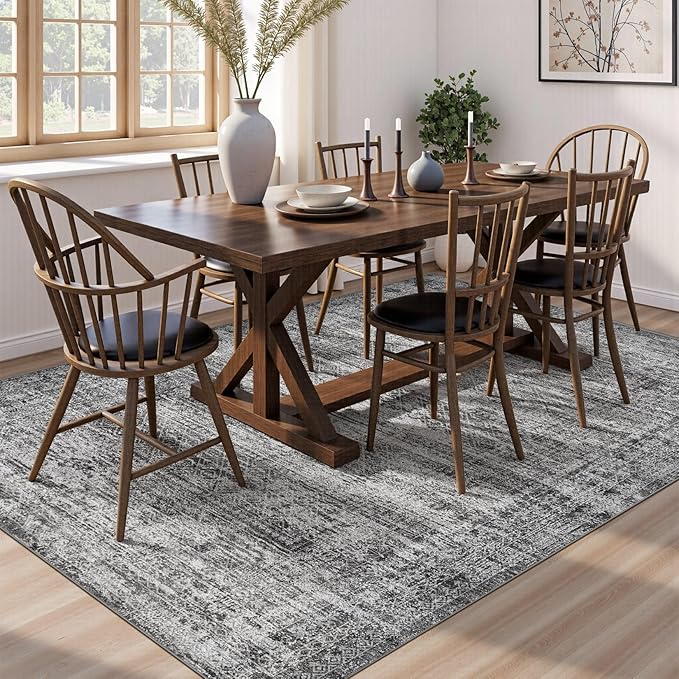 UERMEI 5x7 Area Rug Living Room Rugs - Washable Neutral Modern Abstract Soft Thin Rug Indoor Floor No Slip Rug Carpet for Bedroom Under Dining Table Home Office Decor - Dark Gray