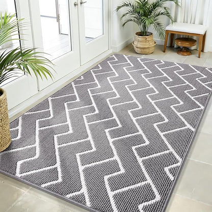OLANLY Front Door Mat, Non-Slip Rubber Backing, Dirt Resistant and Absorbent, Washable, Easy to Clean Low-Profile Indoor Doormat for Back Door, Entryway, Inside Entrance, 71x47, Grey