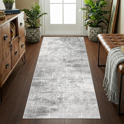 Washable Abstract 2x6 Kitchen Rug: Non-Slip Sink Stove Floor Mat Water-Resistant Entryway Bathroom Carpet Soft Dining Room Bedroom Runner for Family with Elderly Dogs Modern Home Decor(2x6 Light/Grey)