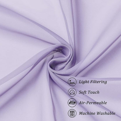 Chyhomenyc Sheer Lilac Valances for Windows 2 Pack, Small Window Curtains for Living Room Bathroom Cafe Laundry Basement, Modern Top Dual Rod Pocket Voile Curtain, 42W x 14L inches, Lilac