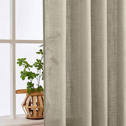 MIULEE Oatmeal Curtains 90 Inch Long 2 Panels for Bedroom Living Room, Soft Thick Textured Natural Window Drapes Light Filtering Back Tab Rod Pocket Burlap Look Decor