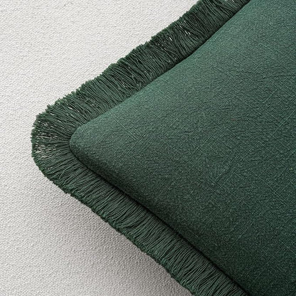 MIULEE Decorative Throw Pillow Covers Neutral Linen Fringe Throw Pillows Set of 2 Army Green Boho Farmhouse Cushion Covers with Tassels for Couch Sofa Bed Living Room Home Decor 18x18 Inch