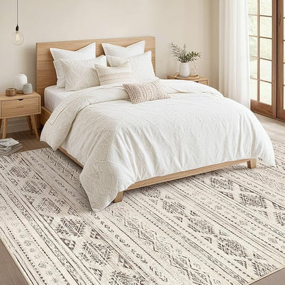Nakagishi Area Rug Living Room Rugs: 5x7 Washable Boho Large Neutral Farmhouse Soft Moroccan Stain Resistant Indoor Carpet for Bedroom Nursery Kids Office Dining Room Home House Decor - Dark Brown