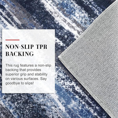 Lansny Modern Abstract Runner Rug 2x6, Navy Blue Washable Kitchen Runner Non-Slip Soft Hallway Rug Runner Thin Print Faux Wool Carpet for Entryway Bedroom Laundry Room Indoor Home Decor