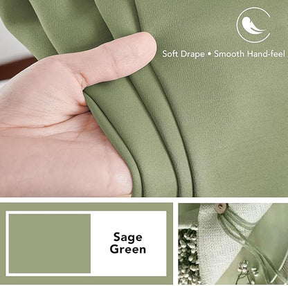 Deconovo Blackout Curtains, Thermal Insulated, W52 x L45 2 Panels, Back Tab, Machine Washable, Room-Darkening Drapes for Bedroom/Living Room Sage Green