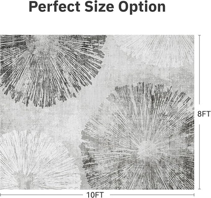 8x10 Area Rugs for Living Room-Machine Washable Rug Ultra Soft Non Slip Area Rug Modern Abstract Dahlia Indoor Carpet Rugs for Bedroom Dining Room Playroom Nursery Bedside Office, Grey