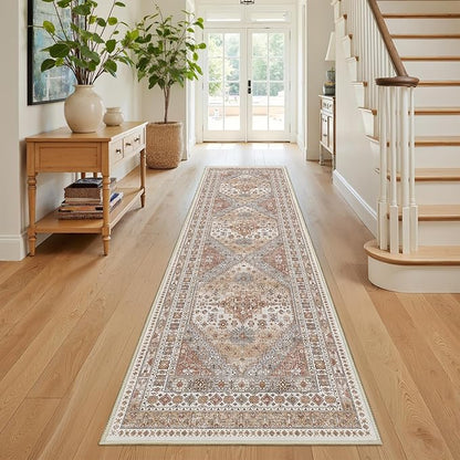 2x7 Runner Rug, Thin Entryway Non Slip Washable Rugs for Entryway, Runners for Hallways, Low Pile Vintage Soft Rugs for Living Room, Kitchen Bedroom Rug(Orange,2'x7')