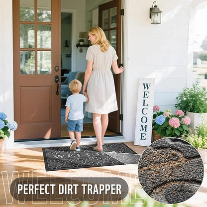 Yimobra Welcome Mat Outdoor Indoor, All-Season Waterproof Front Door Mat Outside Entrance, All-Weather Heavy Duty Non-Slip Doormat, Low Profile Porch Patio Entrance Mats, 60x36, Dark Grey