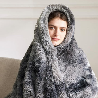 Bedsure GentleSoft Fuzzy Faux Fur Sherpa Fleece Blanket Twin Size, Plush Thick Warm Twin Blanket for Bed, College Dorm Essentials Gifts for Girls Boys, Tie Dye Grey Decor for Winter, 60x80