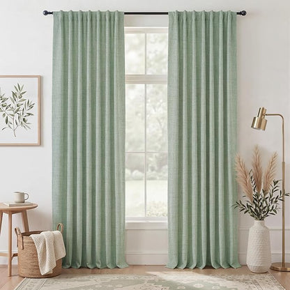 RYB HOME Sage Green 100% Blackout Curtains 90 inches Long, Thermal Insulated Linen Texture Drapes for Bedroom/Living Room, Elegant Farmhouse Curtains Back Tab&Rod Pocket, W52xL90, 2 Panels