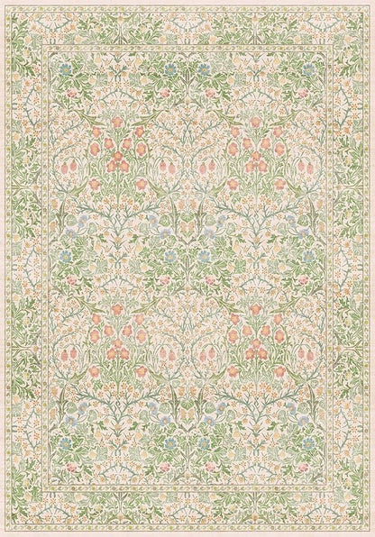 Light Green Bedroom Rug, 7x10 Washable Area Rug Non-Slip for Living Room, Nursery, Kids Room, Dining Room, Vintage Beige Botanical Low Pile Soft Carpet Fade Resistance