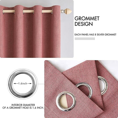 MIULEE 100% Blackout Linen Textured Curtains for Bedroom Solid Thermal Insulated Dusty Rose Grommet Room Darkening Curtains & Drapes Luxury Decor for Living Room Nursery 52 x 90 Inch (2 Panels)