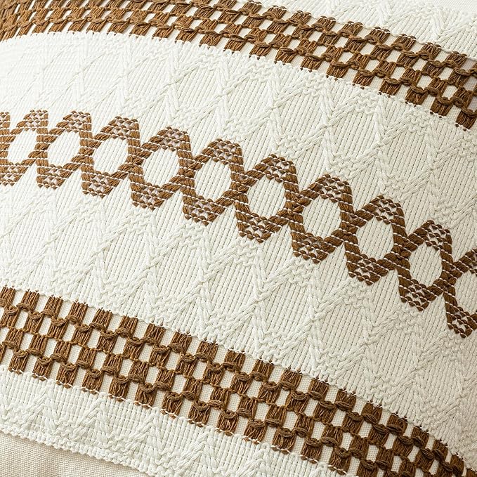 MIULEE Set of 2 Coco Brown Boho Decorative Pillow Covers 20x20 Inch Farmhouse Rustic Couch Throw Pillows Modern Spring Cotton Cushion Covers Retro Cute Macrame Woven Home Decor for Bed Sofa Chair
