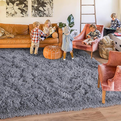 Rugs for Living Room 8x10, Soft Shaggy Modern Shag Area Rug for Bedroom, Upgrade Non-Slip Plush Fluffy Carpet for Kids Boys Girls Room Home Decor Aesthetic, Grey
