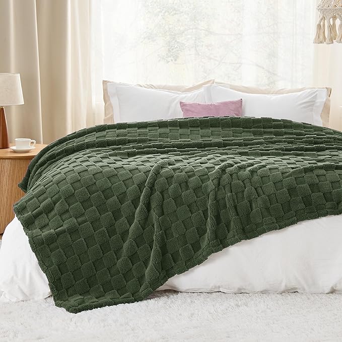 Bedsure GentleSoft Blankets Queen Size for Bed - Super Soft Cozy Spring Blanket for Kids Girls, Large Fuzzy Fleece Throw for Bedroom Decor, Olive Green, 90x90 Inches