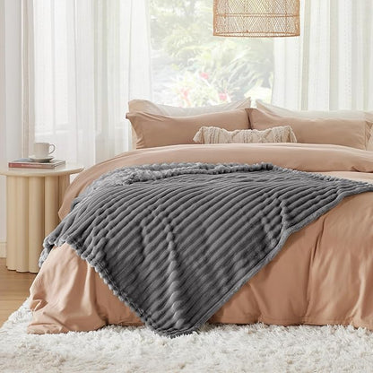 Bedsure GentleSoft Frost Gray Fleece Blanket for Couch -Cozy Soft Blankets for Women, Cute Small Throws for Girls, 60x80 Inches