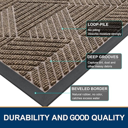 Smiry Front Door Mat Outside Entrance, Heavy Duty Sturdy Natural Rubber Doormat, Trap Dirt and Moisture, Easy Clean Low Profile Welcome Floor Mats for Indoor Outdoor Entry, 35X23 Inch, Taupe