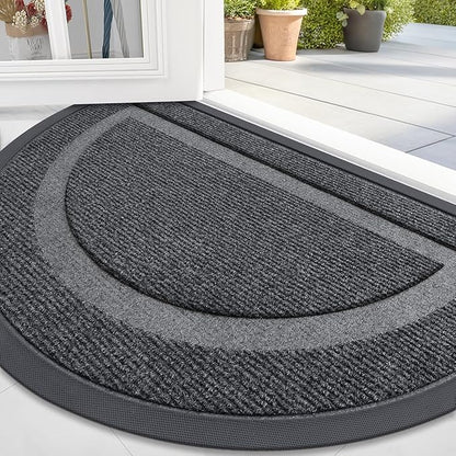 OLANLY Half Circle Door Mat Indoor Outdoor Entrance Welcome, Waterproof All-Season, All-Weather Doormat, Sturdy Natural Rubber, Low Profile, Easy Clean Patio Porch Entryway Mat, 71x47, Grey
