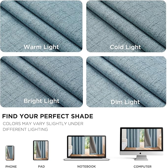 Joydeco Blackout Curtains for Bedroom - 108 Inch Long 100% Light Blocking 2 Panels Sky Blue Drapes, Thermal Insulated Room Darkening Curtains, Linen Textured for Living Room, Rod Pocket & Back Tabs