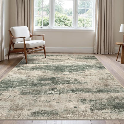 BEIMO Area Rugs 10x14 for Living Room Bedroom, Modern Abstract Machine Washable Rug, Large Soft Low Pile Floor Cover with Non Slip Backing for Dining Room, Grey/Dark Green