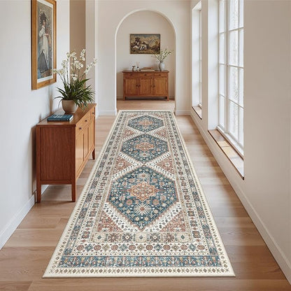 Madane Runner Rug 2'6''x8' Kitchen Runner, Hallway Runner Printed Vintage Washable Rugs Soft Non-Slip Low Pile 2.5x8 ft Runners for Hallways Laundry Room Rug Distressed Rug, Navy Blue