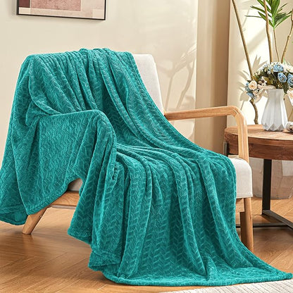 inhand Teal Fleece Twin Blanket, Super Soft Flannel Cozy Blankets for Adults, Lightweight Leaves Pattern Fuzzy Blanket for Couch Sofa Bed Office, Warm Plush Blankets for All Season, 60x90 Inches