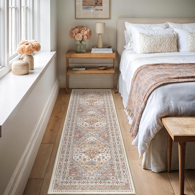 2x7 Runner Rug, Thin Entryway Non Slip Washable Rugs for Entryway, Runners for Hallways, Low Pile Vintage Soft Rugs for Living Room, Kitchen Bedroom Rug(Orange,2'x7')