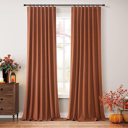 Guken Terracotta 100% Blackout Curtains 120 Inch Length 2 Panels Set Fall Curtains for Living Room Bedroom Back Tab Thermal Insulated 100% Black Out Linen Drapes，52x120