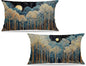 Rustic William Morris Inspired Forest Green Moon Decor Pillow Covers 12x20 Set of 2,Vintage Night Moon Botanical Nature Landscape Decorative Throw Pillow Covers for Home Bedroom Living Room