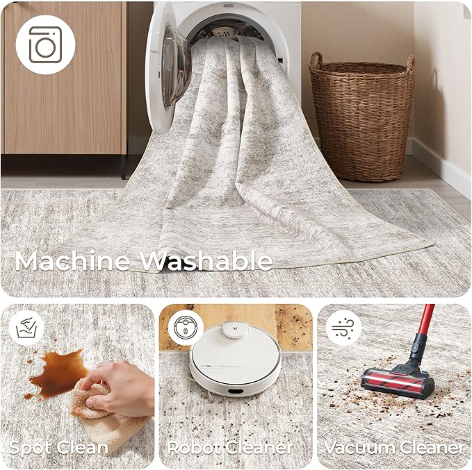 Long Rugs Runner - Washable Runner Rugs for Hallway 2x10, Ultra-Thin Soft Kitchen Carpet Runner, Anti Slip Backing Runner Rugs for Entrance, Bedroom, Living Room(2'x10', Brown/Grey/Ivory)