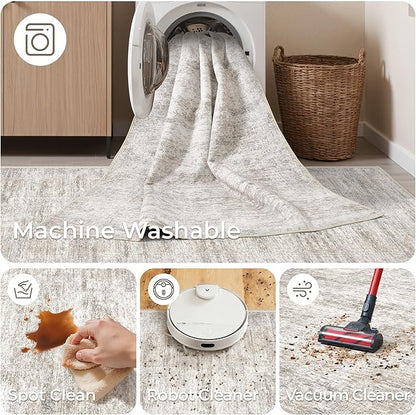 Long Rugs Runner - Washable Runner Rugs for Hallway 2x10, Ultra-Thin Soft Kitchen Carpet Runner, Anti Slip Backing Runner Rugs for Entrance, Bedroom, Living Room(2'x10', Brown/Grey/Ivory)