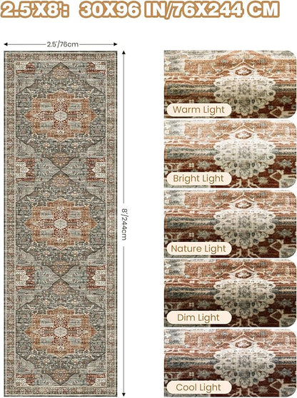 Kitchen Runner Rug Non Slip Washable 2.5x8, Soft Low Pile Entryway Rug Runners for Hallways,Carpet Runner for Living Room,Kitchen, Laundry, Bathroom(Grey/Brown/Tan,2.5'x8')