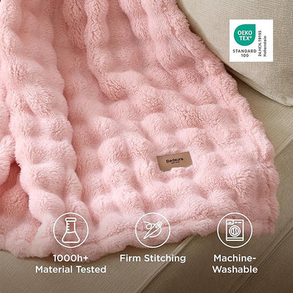 Bedsure 3D Fleece Bubble Blanket - GentleSoft Pink Queen Blanket for Bed Sofa Room Decor - Luxury Soft Cozy Gifts for Kids Girls, Lightweight, All Seasons, Pink, 90"×90"
