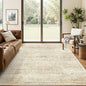 5x7 Area Rugs Beige Low Pile Indoor Washable Trendy Faded Style Floral Rugs for Bedroom Living Room Dining Room Foldable Non-Slip Thin Print Mat