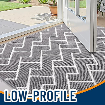OLANLY Front Door Mat, Non-Slip Rubber Backing, Dirt Resistant and Absorbent, Washable, Easy to Clean Low-Profile Indoor Doormat for Back Door, Entryway, Inside Entrance, 59x35, Grey