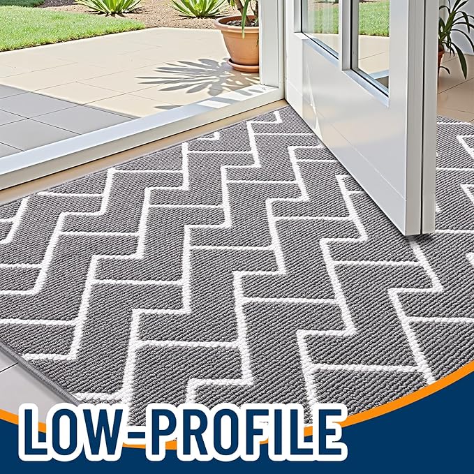 OLANLY Front Door Mat, Non-Slip Rubber Backing, Dirt Resistant and Absorbent, Washable, Easy to Clean Low-Profile Indoor Doormat for Back Door, Entryway, Inside Entrance, 47x23, Grey