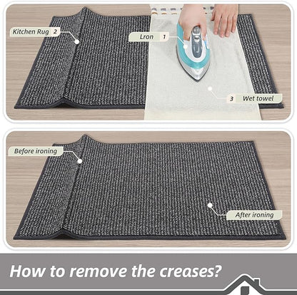 BEQHAUSE Kitchen Rugs and Mats 2PCS, Non-Slip Kitchen Mats for Floor, Absorbent and Stain Resistant Kitchen Runner, Machine Washable Rugs for Kitchen, Laundry & Sink, 24"x36"+24"x60", Charcoal