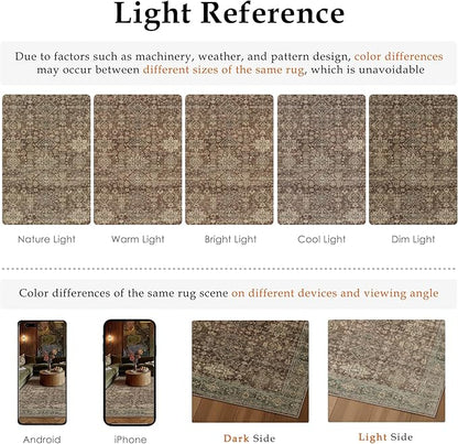 6x9 Washable Area Rug for Living Room Bedroom Vintage Rust Red Carpet Soft Low Pile Traditional Retro Non Slip Throw Rug for Dining Room Entryway Indoor Dorm Kitchen