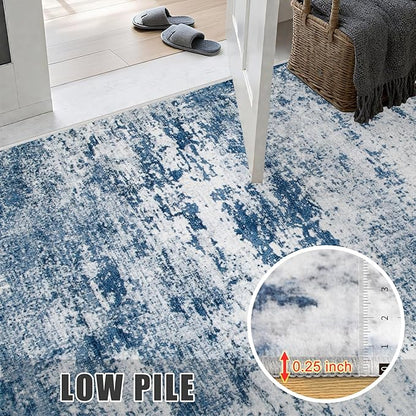 10x14 Area Rug Living Room Rug: Washable Modern Abstract Soft Thin Rug Indoor Floor No Slip Stain Resistant Carpet for Bedroom Dining Room Farmhouse Nursery Home Office - Blue