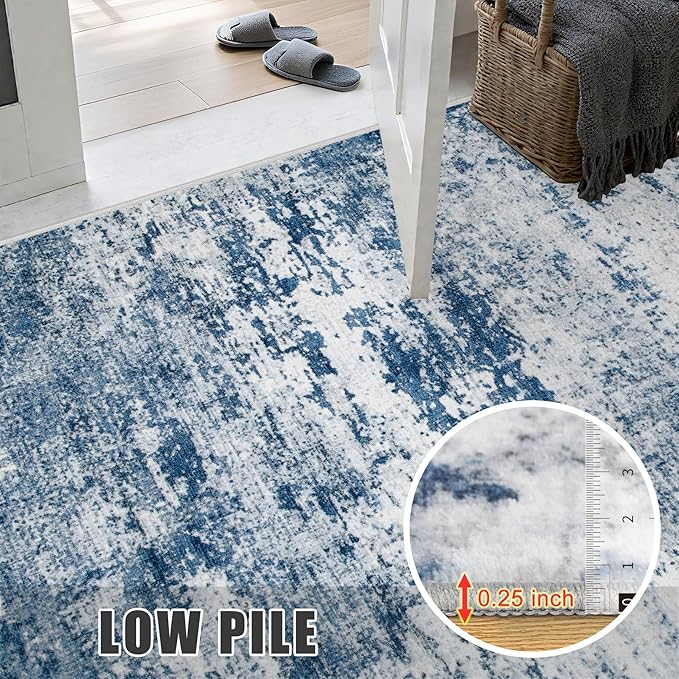 5x7 Area Rug Living Room Rug: Washable Modern Abstract Soft Thin Rug Indoor Floor No Slip Stain Resistant Carpet for Bedroom Dining Room Farmhouse Nursery Home Office - Blue